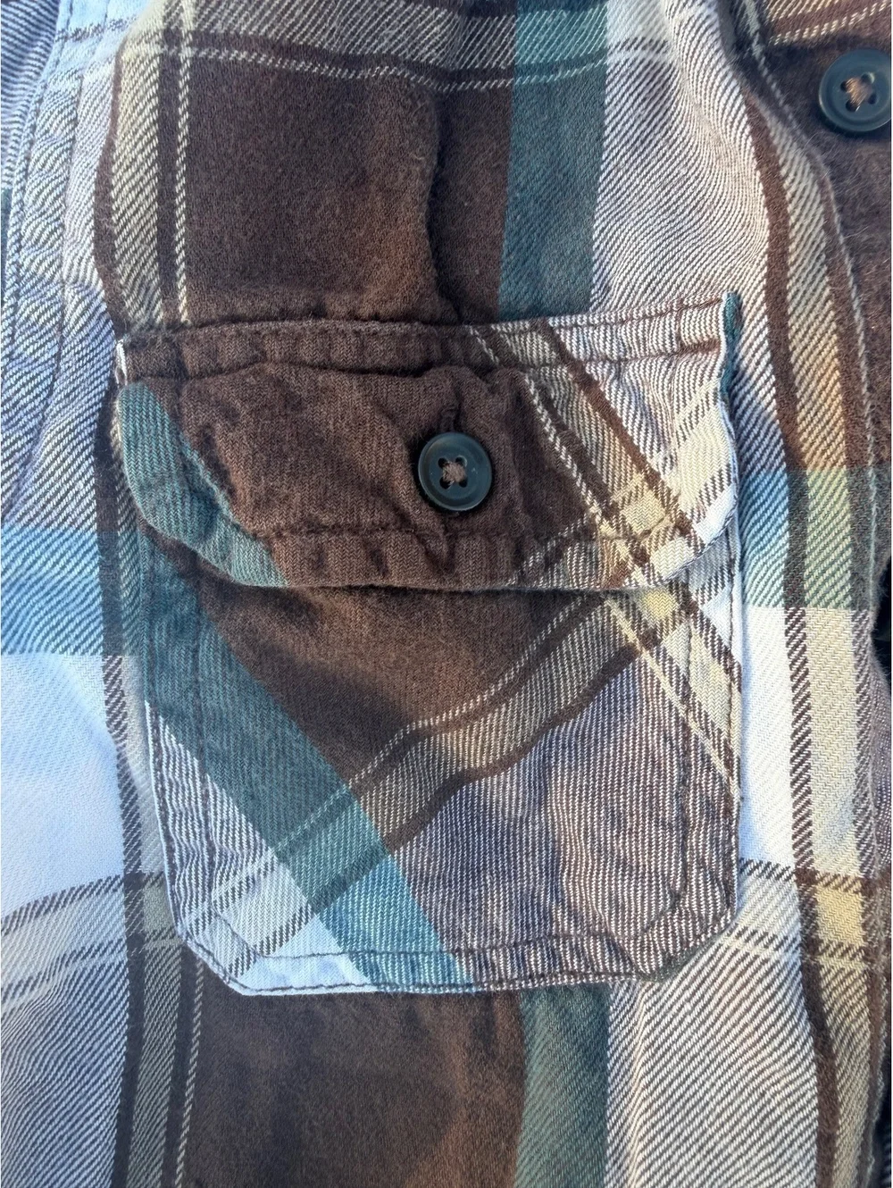 OshKosh B'gosh Plaid Flannel Button Down Shirt Brown Teal Cream Kid's Size 4